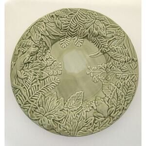 Plate-Serving-Decorative-Porta-Portugal-Green-Embossed-Floral-Frog-Lizard-11"